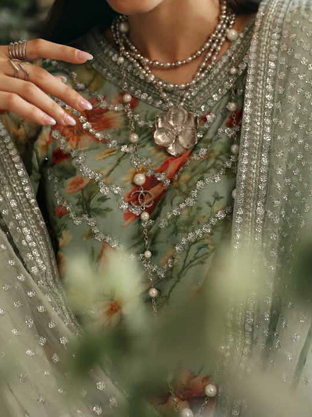 Nureh Amaya Embroidered Luxury Chiffon Unstitched 3Pc Suit AM-02
