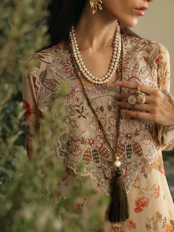 Nureh Amaya Embroidered Luxury Chiffon Unstitched 3Pc Suit AM-06