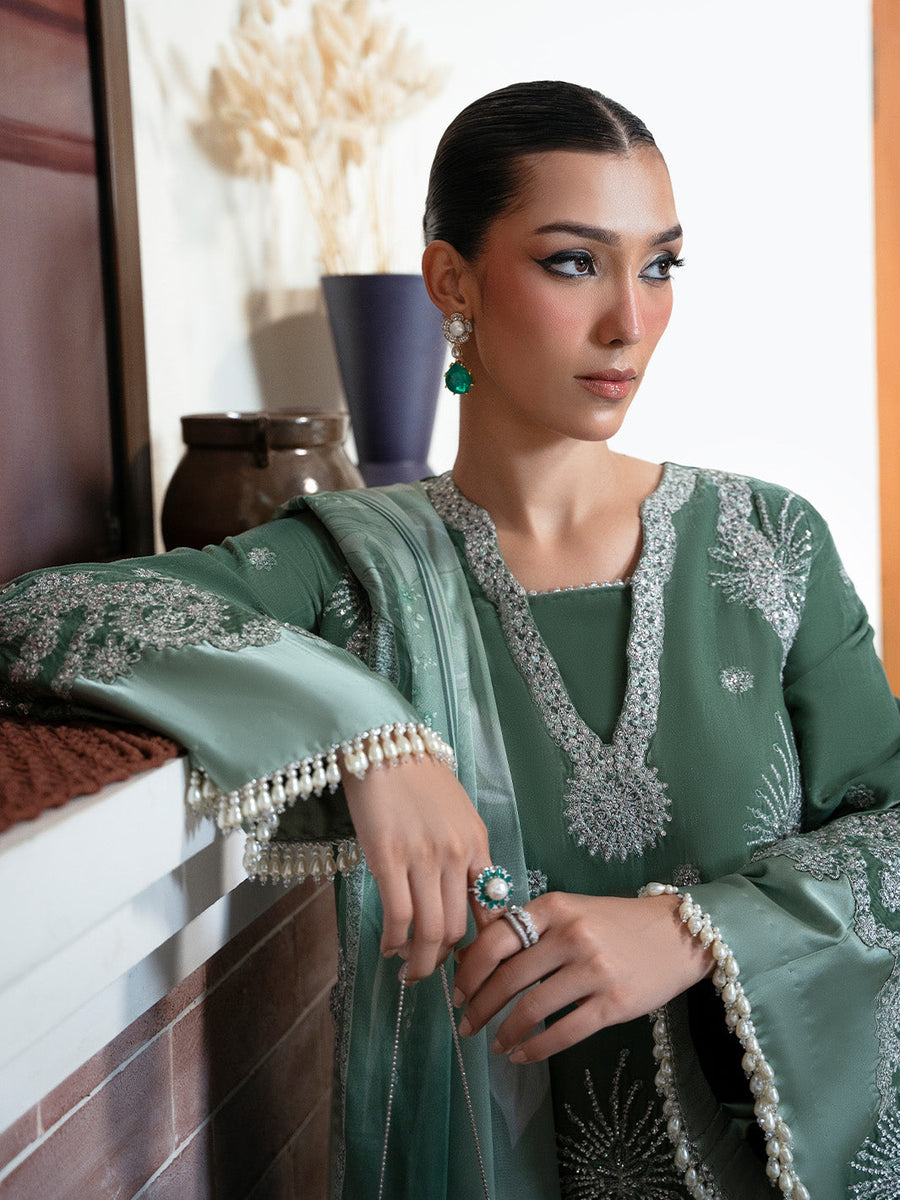 Faiza Faisal Solene Embroidered Velvet Unstitched 3Pc Suit - AMARA