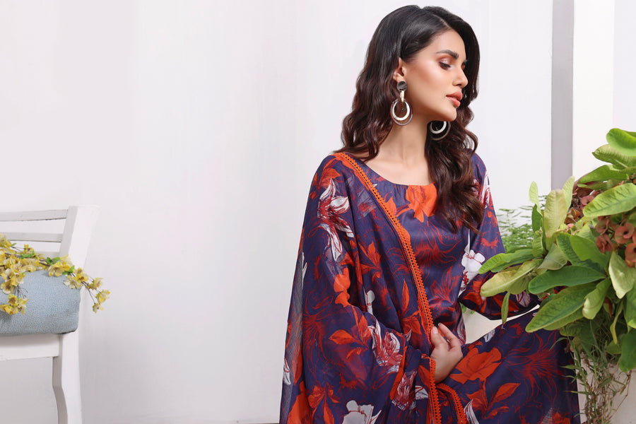 Feathers Premium Printed Lawn Unstitched 3Pc Suit ANGELINA-FT136