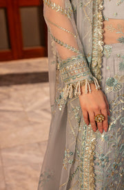 Aylin Wedding Formal Embroidered Organza Unstitched 3Pc Suit - AQUA