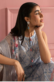 Cross Stitch Premium Embroidered Lawn Unstitched 3Pc Suit - AQUA ICE