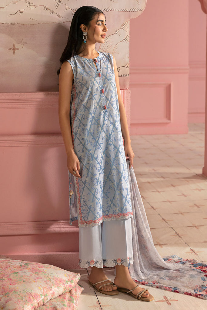 Cross Stitch Premium Embroidered Lawn Unstitched 3Pc Suit - AQUA ICE