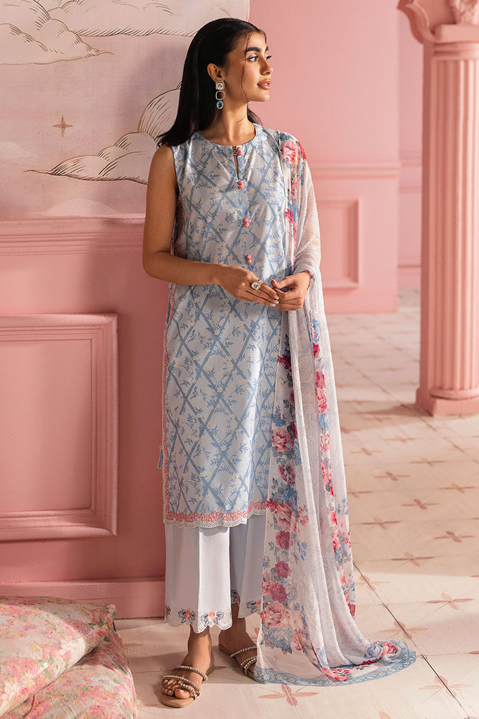 Cross Stitch Premium Embroidered Lawn Unstitched 3Pc Suit - AQUA ICE
