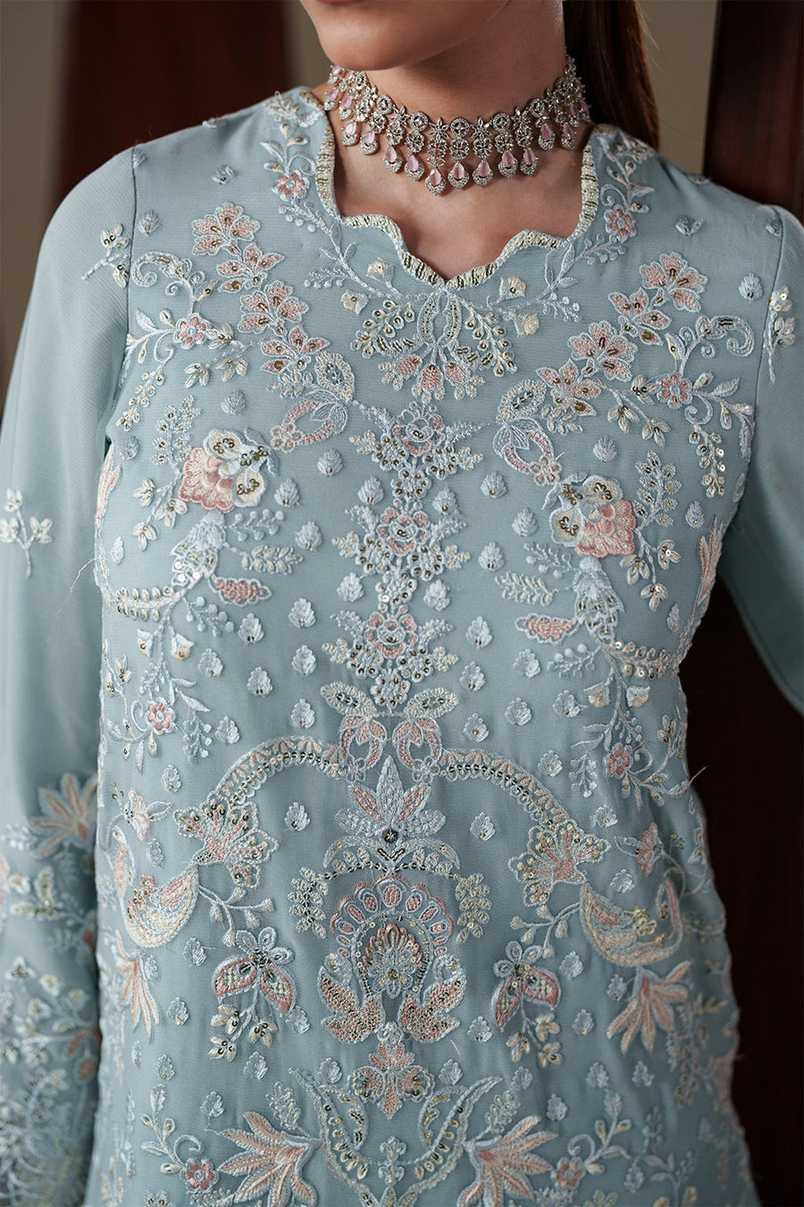 Emaan Adeel Nouvelle Embroidered Chiffon Unstitched 3Pc Suit - ARIA