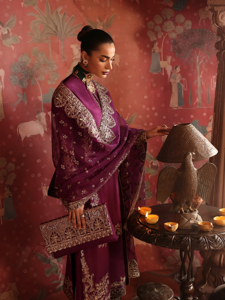 Afrozeh Divani Embroidered Raw Silk Unstitched 3Pc Suit AS-V2-06 Khushbu