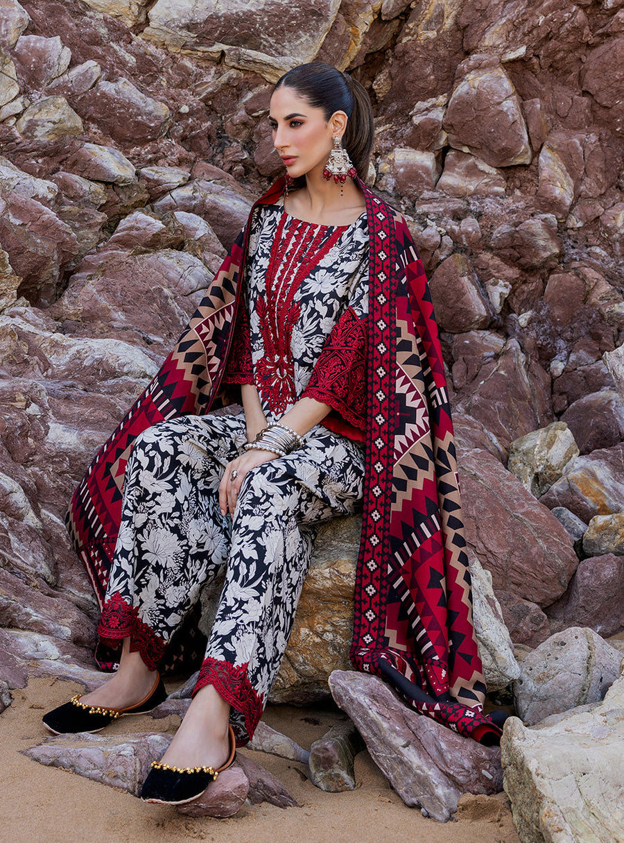 Zainab Chottani Embroidered Herringbone Unstitched 3Pc Suit D-03 Asna