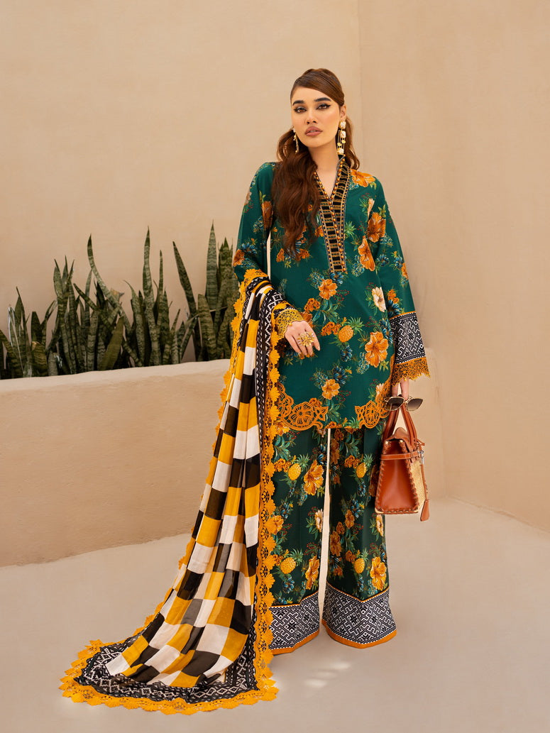 Maria Osama Khan Raya Vol-01 Unstitched Lawn 3Pc Suit JADE (MR-05)