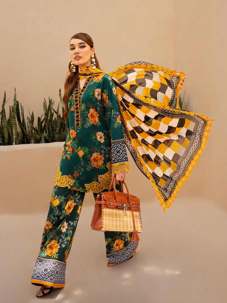 Maria Osama Khan Raya Vol-01 Unstitched Lawn 3Pc Suit JADE (MR-05)