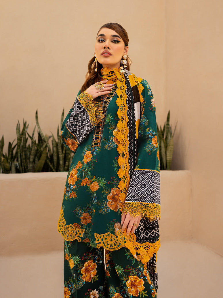 Maria Osama Khan Raya Vol-01 Unstitched Lawn 3Pc Suit JADE (MR-05)