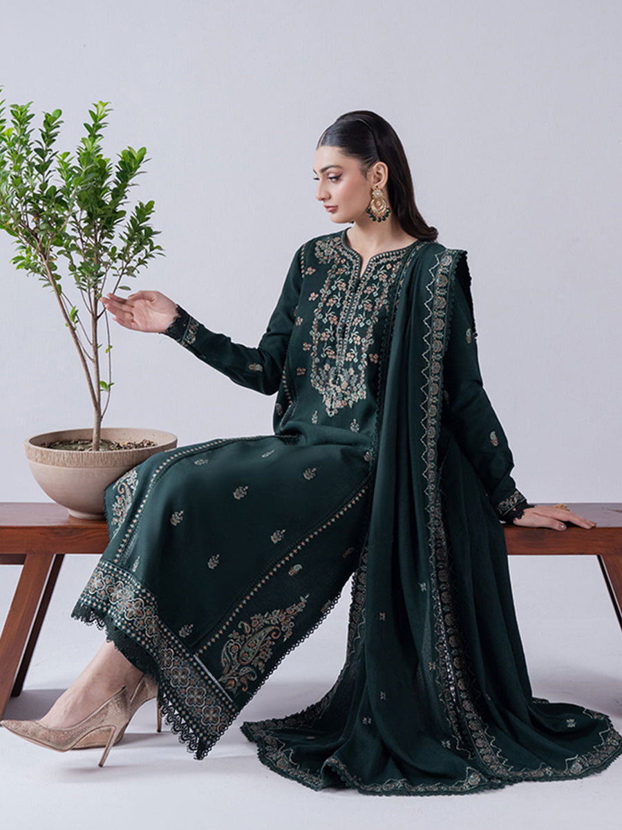 Faiza Faisal Winter Unstitched Embroidered Karandi 3Pc Suit - AVA