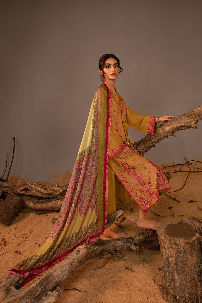 Sobia Nazir Embroidered Cross Slub Unstitched 3Pc Suit AW23-5B