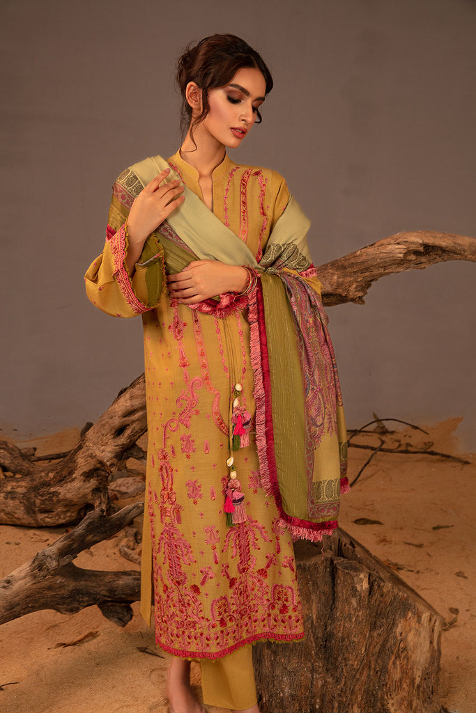 Sobia Nazir Embroidered Cross Slub Unstitched 3Pc Suit AW23-5B