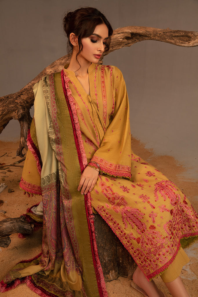 Sobia Nazir Embroidered Cross Slub Unstitched 3Pc Suit AW23-5B