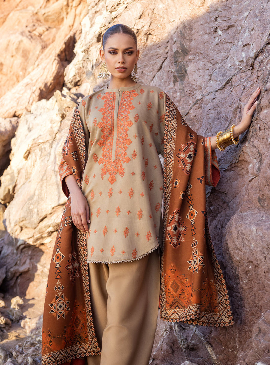 Zainab Chottani Embroidered Herringbone Unstitched 3Pc Suit D-06 Azal