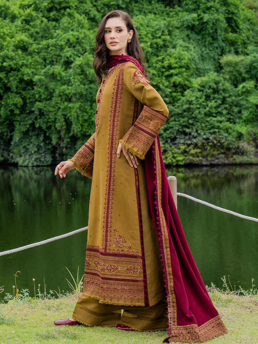 Faiza Faisal Hoor Embroidered Karandi Unstitched 3Pc Suit - AZIRA