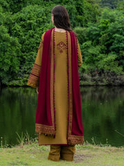 Faiza Faisal Hoor Embroidered Karandi Unstitched 3Pc Suit - AZIRA