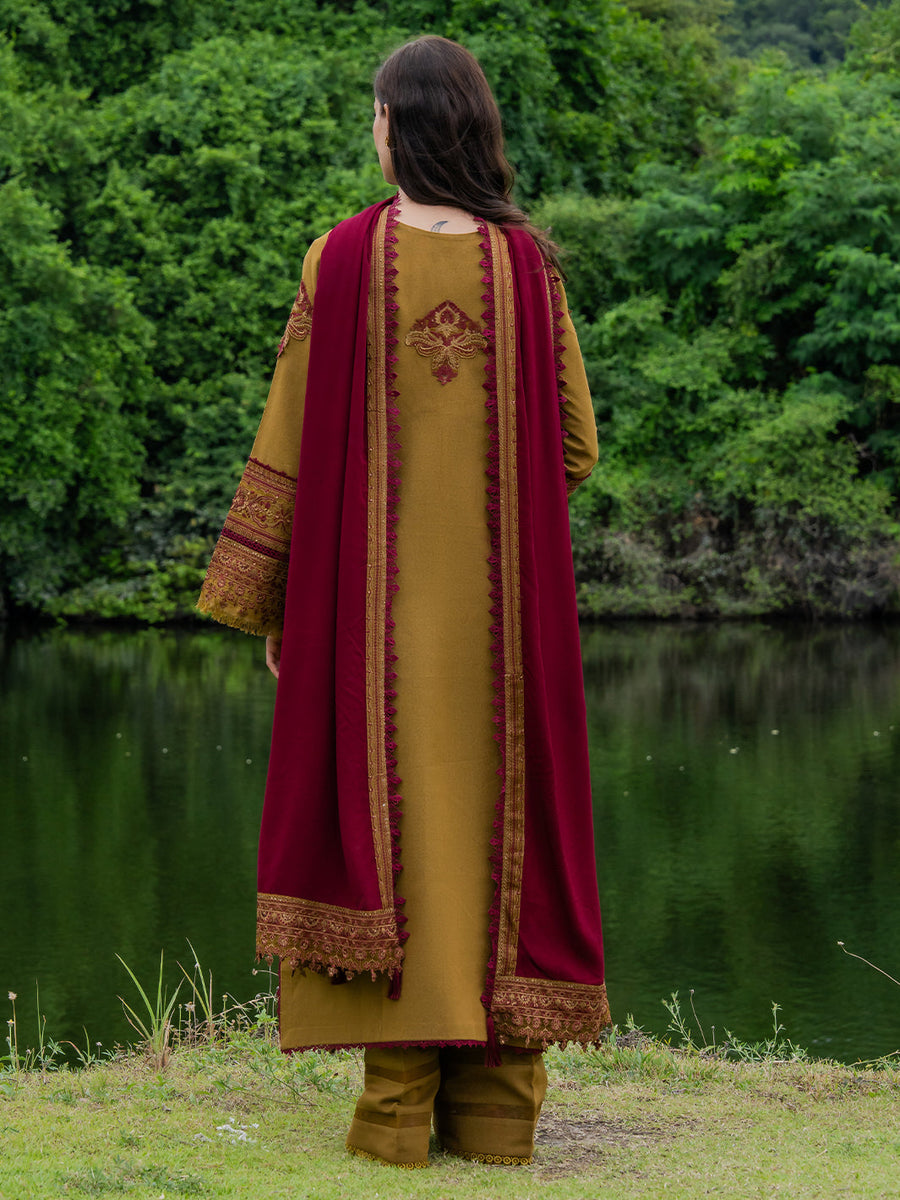 Faiza Faisal Hoor Embroidered Karandi Unstitched 3Pc Suit - AZIRA