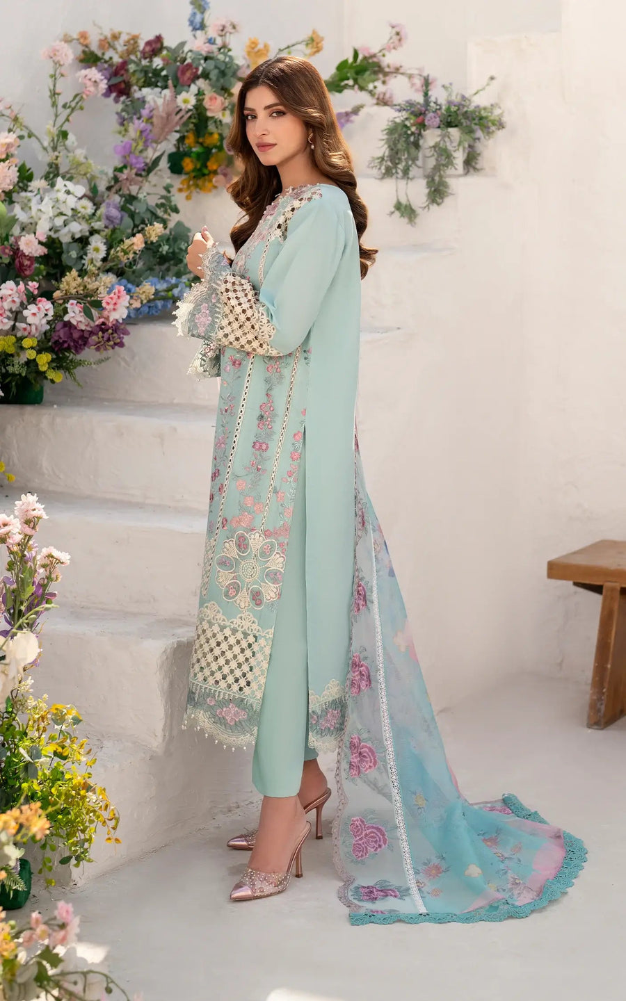 Asifa & Nabeel Azalia Embroidered Lawn Unstitched 3Pc Suit AZL25-10 Bells of Ireland