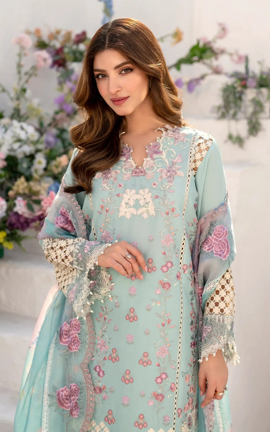 Asifa & Nabeel Azalia Embroidered Lawn Unstitched 3Pc Suit AZL25-10 Bells of Ireland