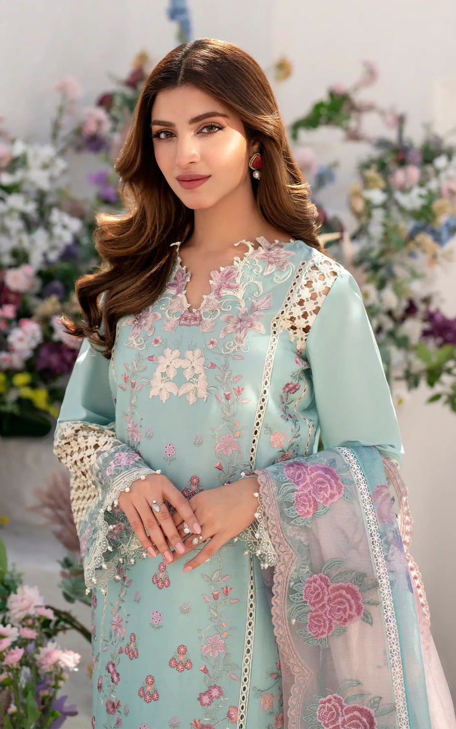 Asifa & Nabeel Azalia Embroidered Lawn Unstitched 3Pc Suit AZL25-10 Bells of Ireland