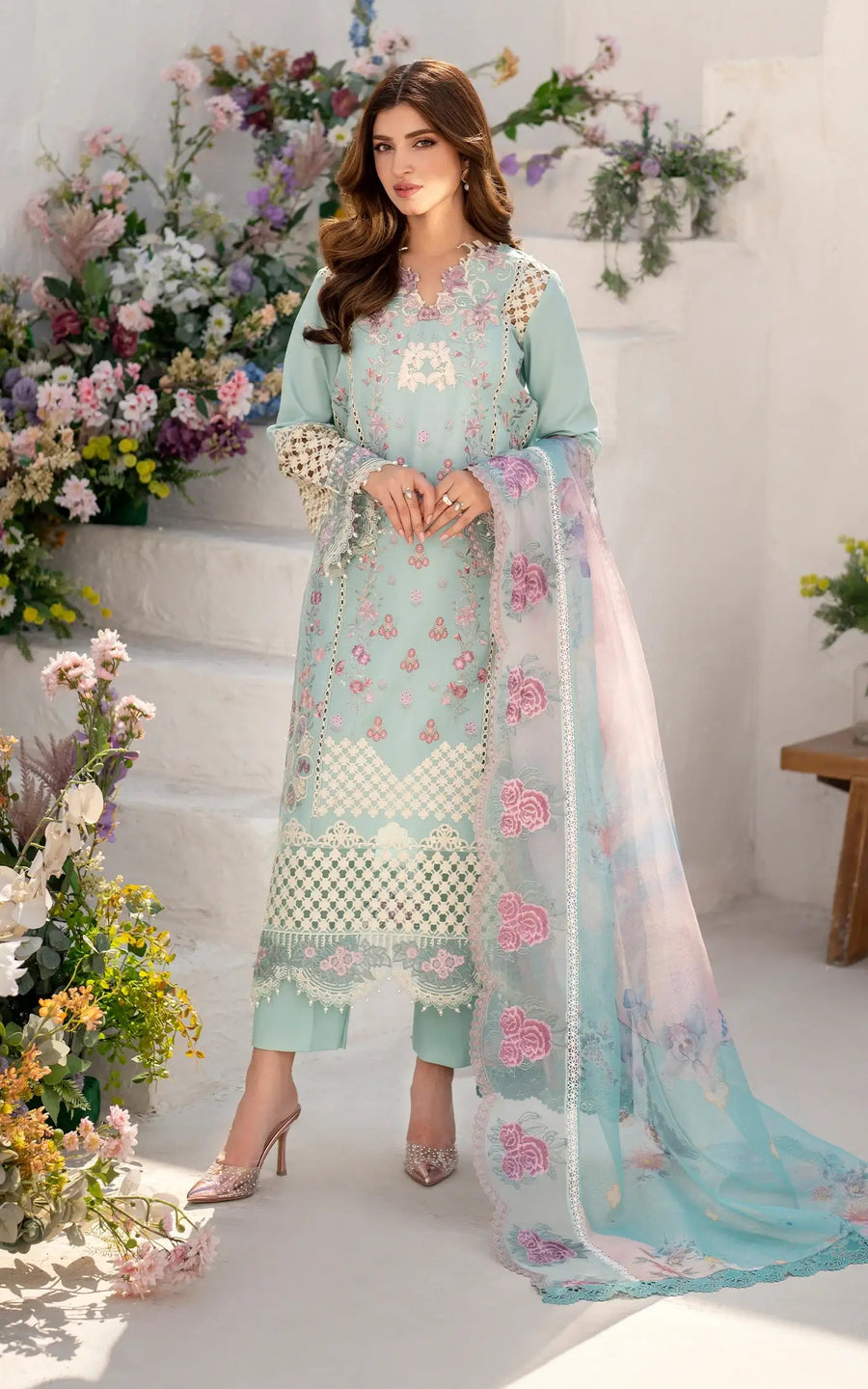Asifa & Nabeel Azalia Embroidered Lawn Unstitched 3Pc Suit AZL25-10 Bells of Ireland