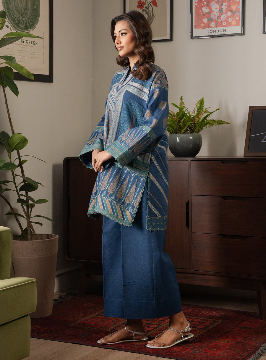 Faiza Faisal Lumiere Printed Khaddar Stitched 2Pc Suit - AZURE