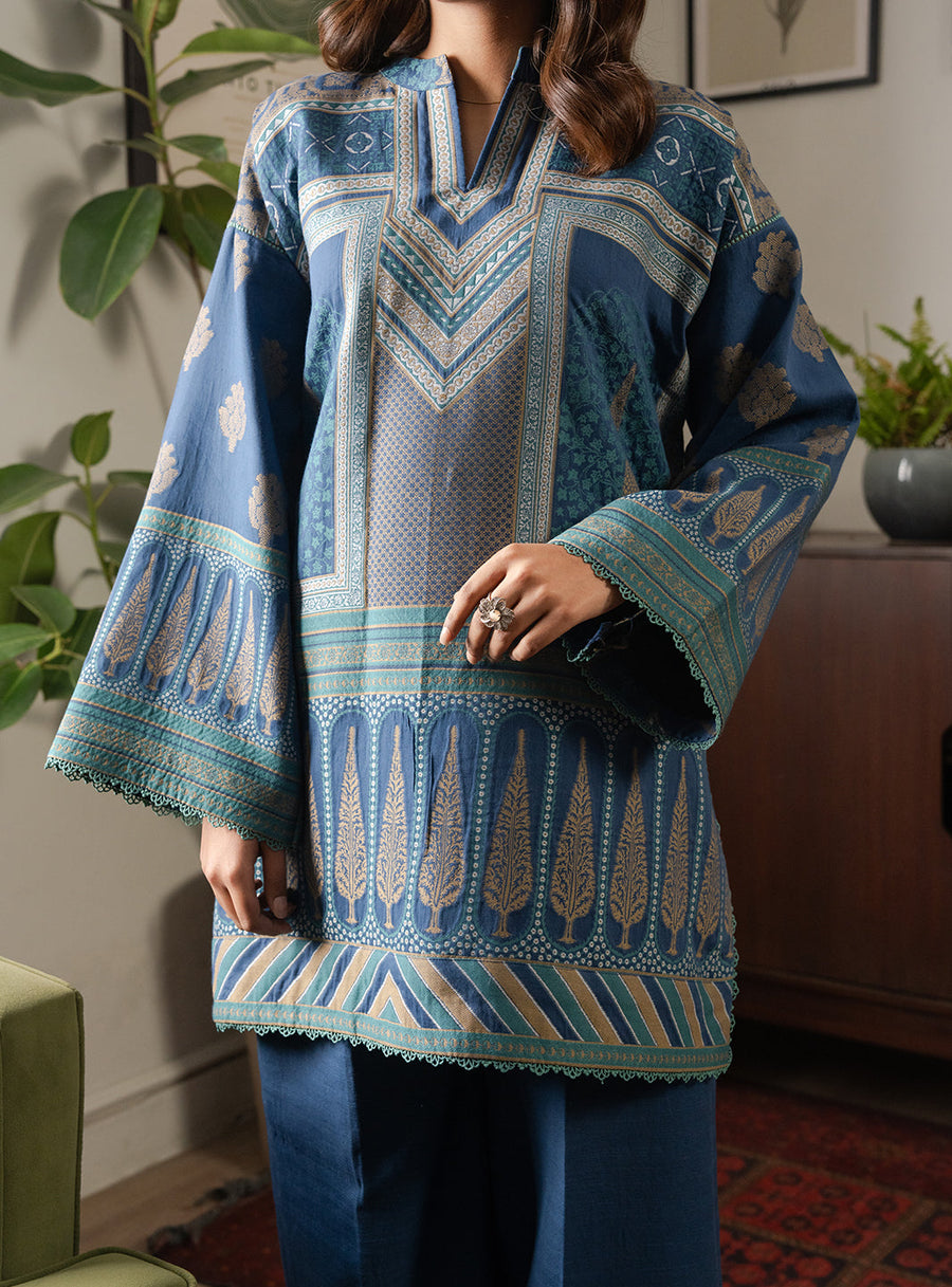 Faiza Faisal Lumiere Printed Khaddar Stitched 2Pc Suit - AZURE