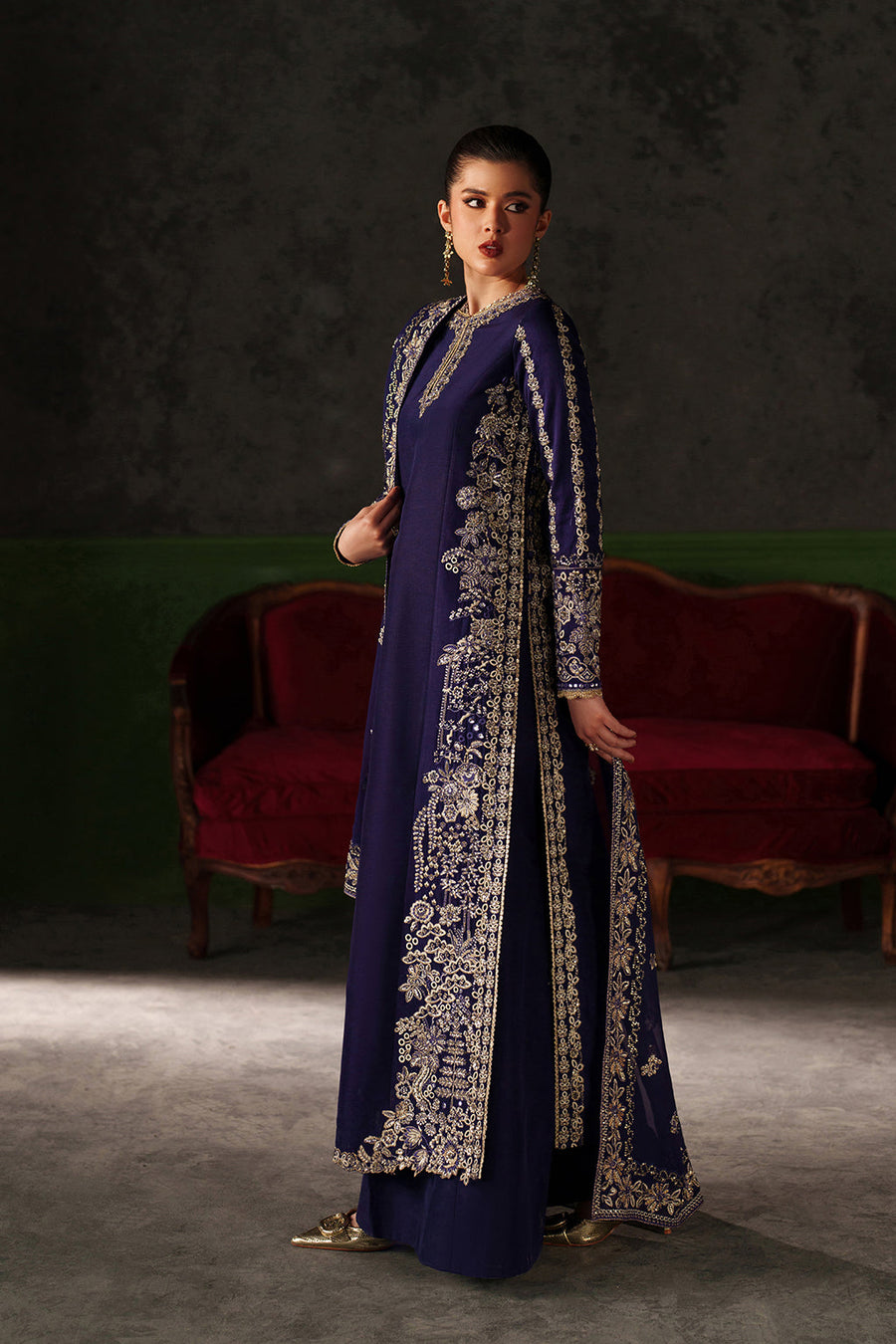 Emaan Adeel Verve Embroidered Raw Silk Unstitched 3Pc Suit - AZURE SAPPHIRE