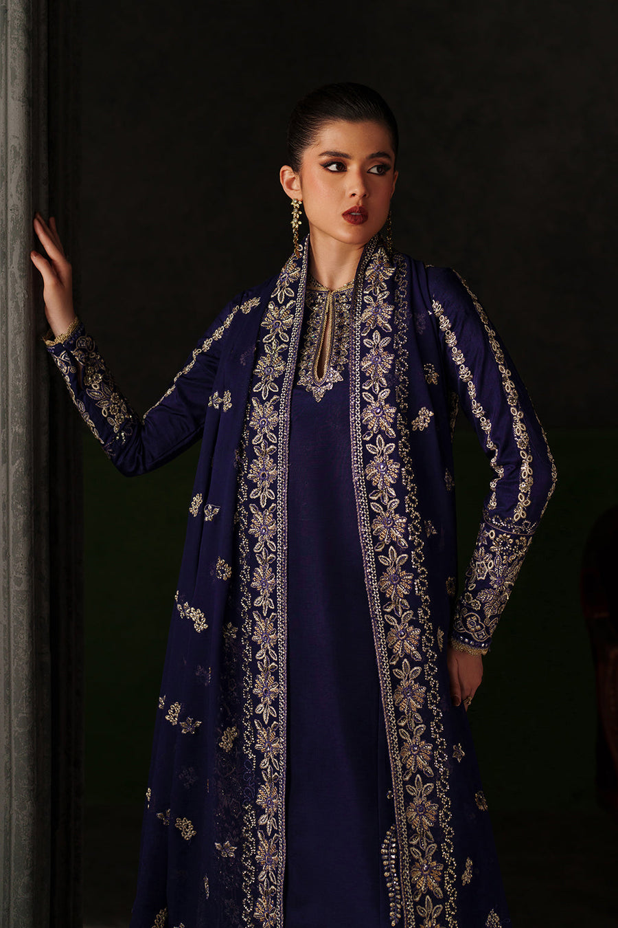 Emaan Adeel Verve Embroidered Raw Silk Unstitched 3Pc Suit - AZURE SAPPHIRE