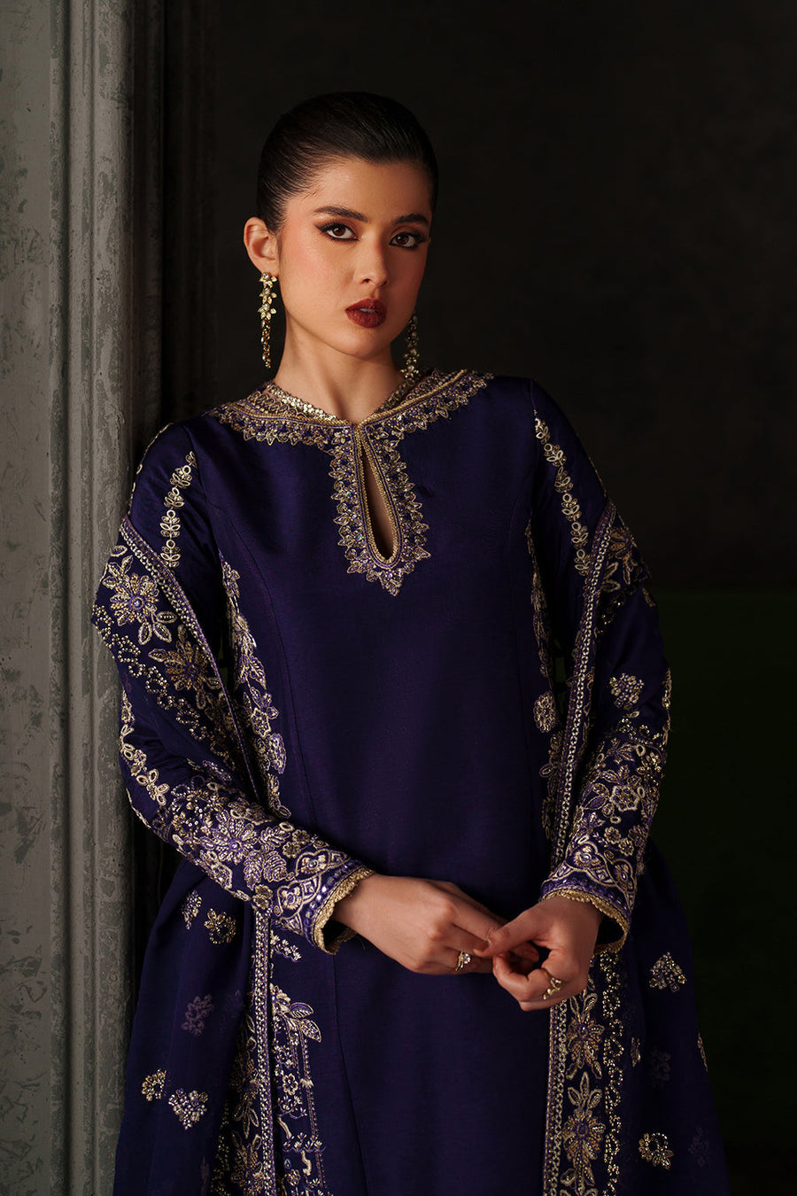 Emaan Adeel Verve Embroidered Raw Silk Unstitched 3Pc Suit - AZURE SAPPHIRE
