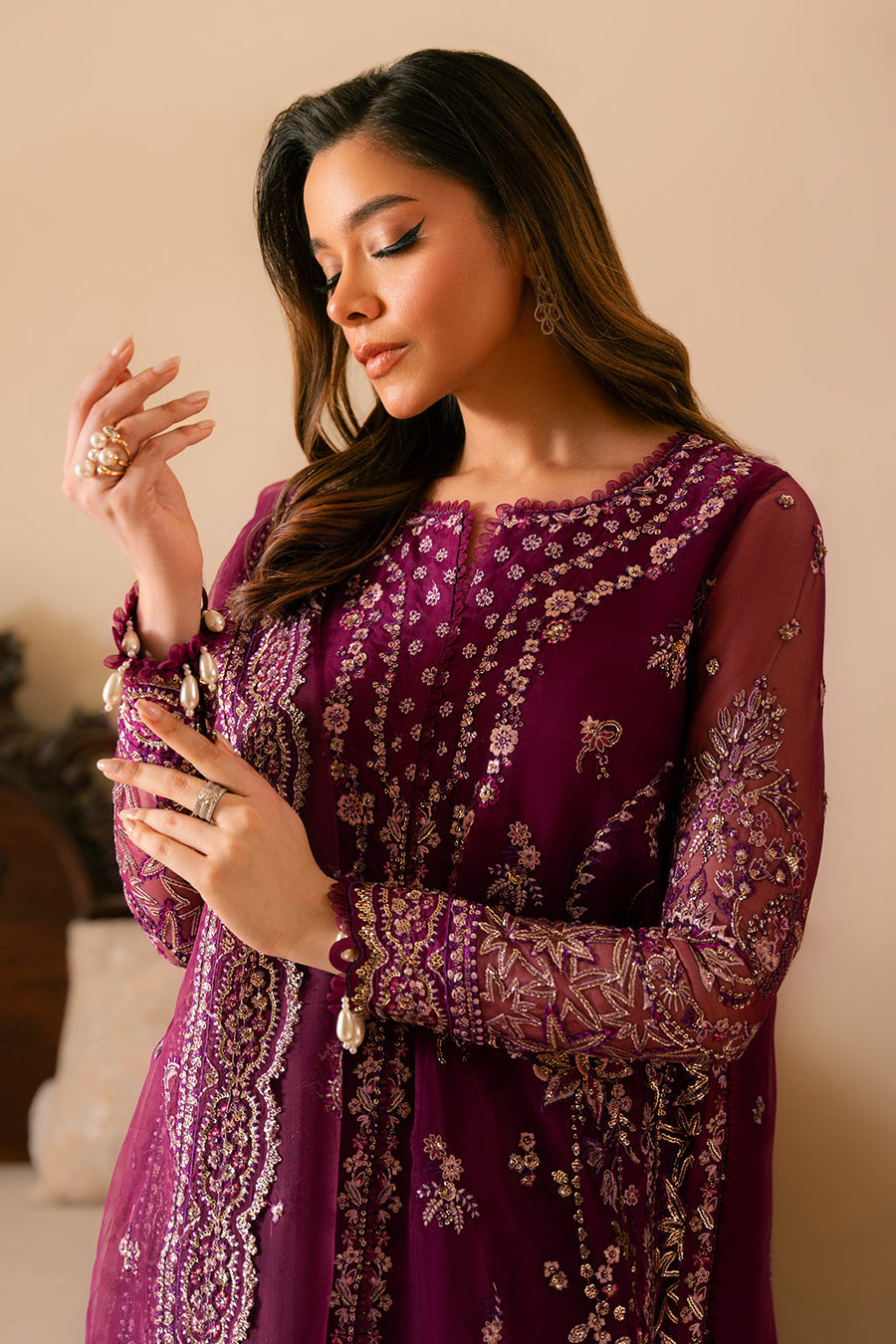 Solene by Ayzel Embroidered Organza Unstitched 3Pc Suit D-02 HONORA