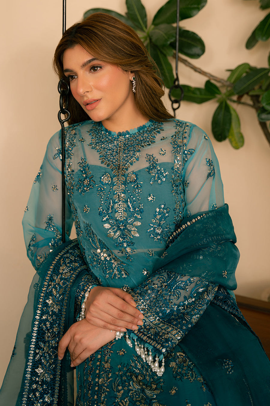 Solene by Ayzel Embroidered Organza Unstitched 3Pc Suit D-10 LILA