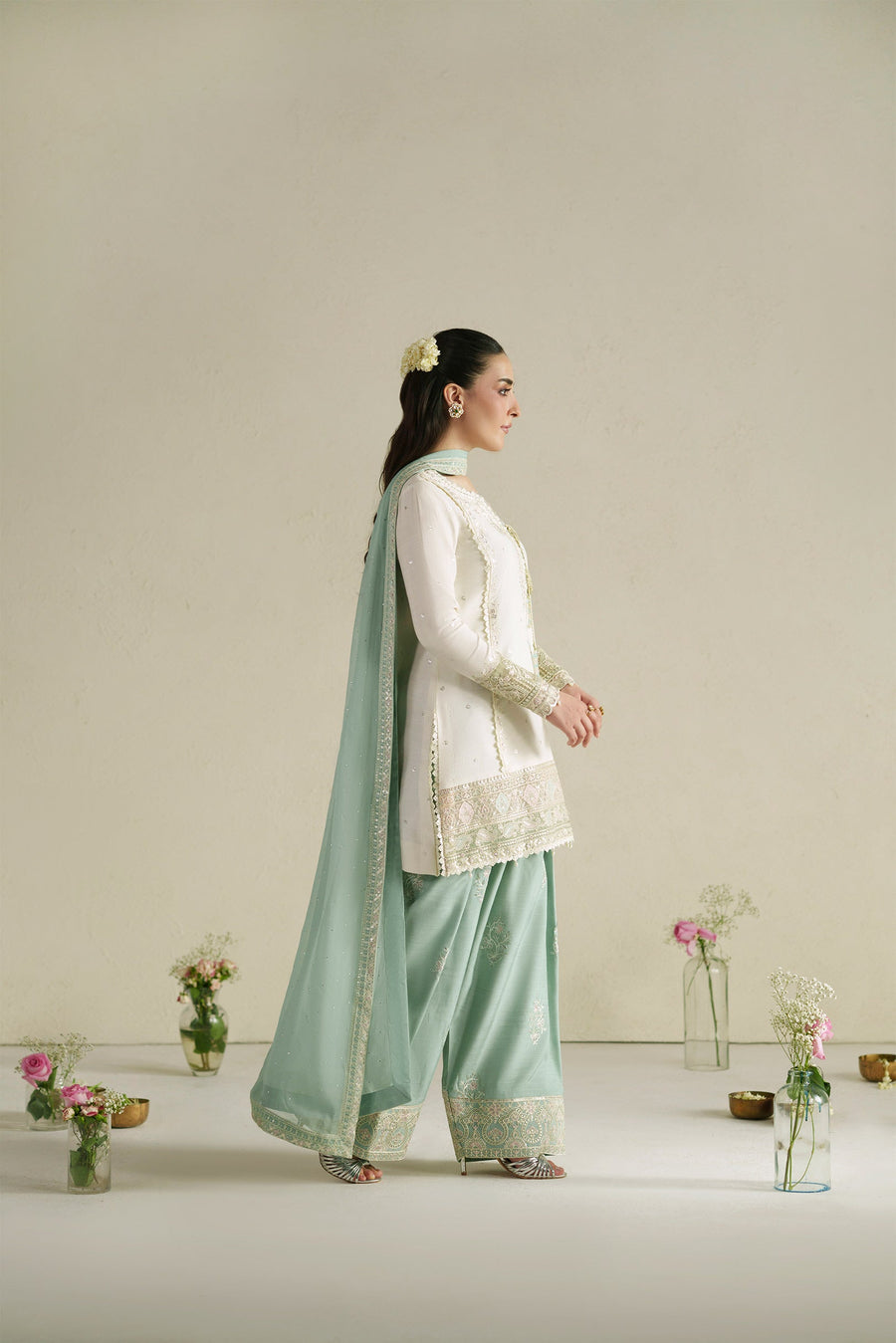 VERA Embroidered Raw Silk Unstitched 3Pc Suit - Aab Ivory