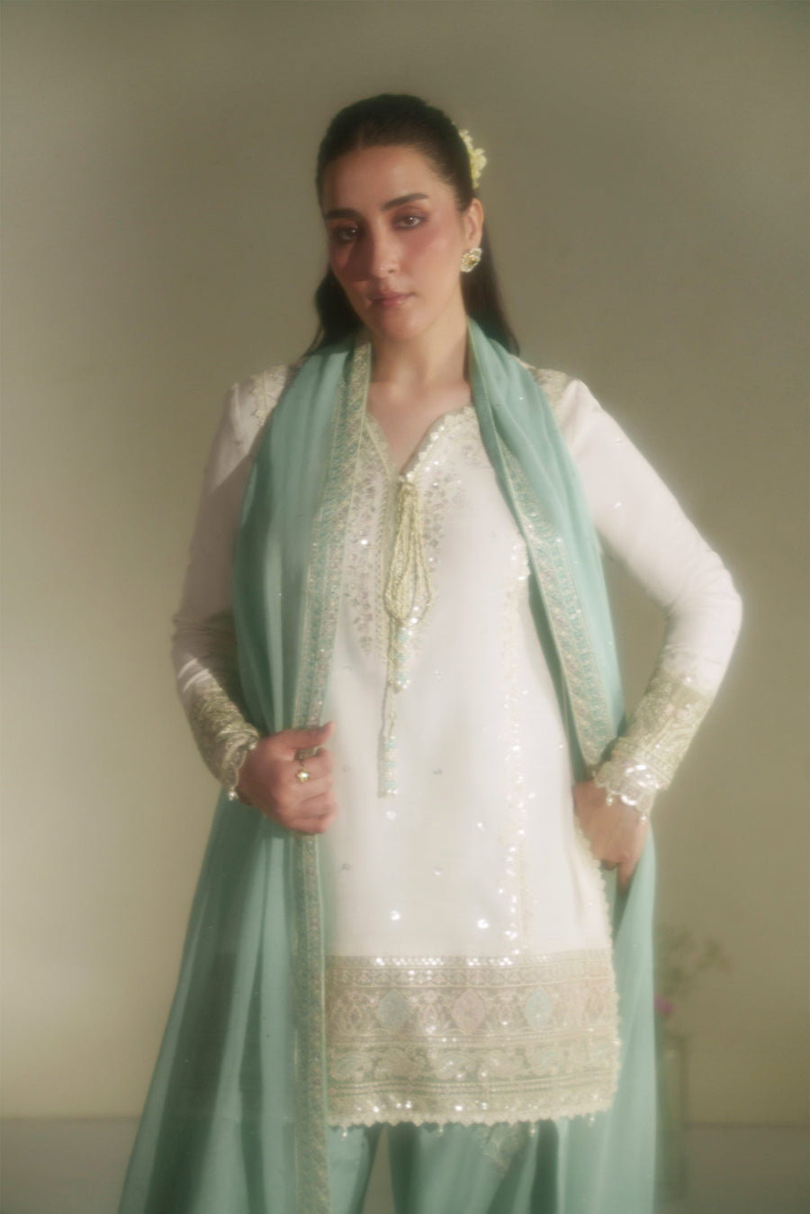 VERA Embroidered Raw Silk Unstitched 3Pc Suit - Aab Ivory