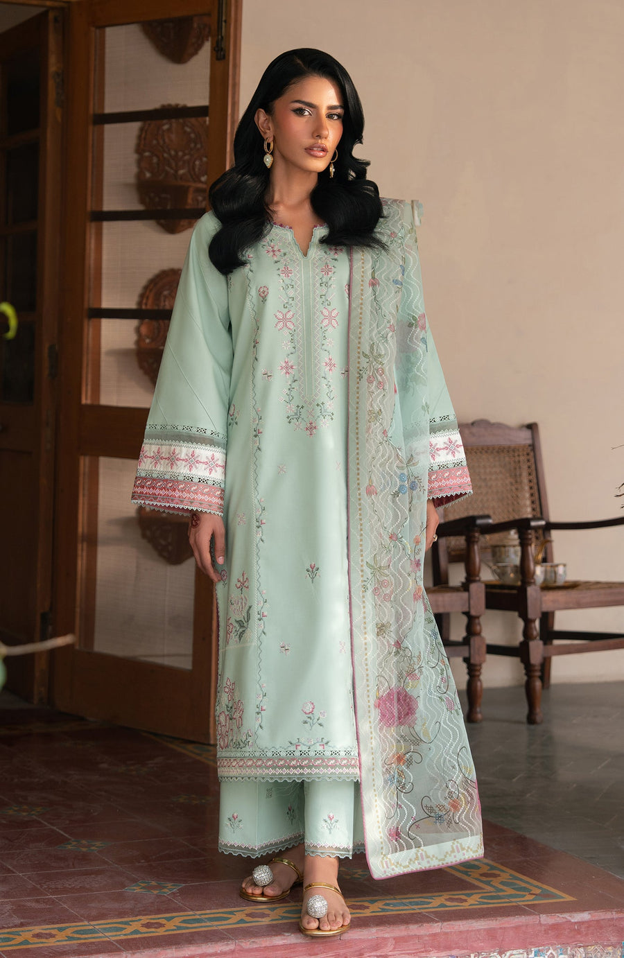 Seran Lamhay Embroidered Lawn Unstitched 3Pc Suit D-08 ABEER