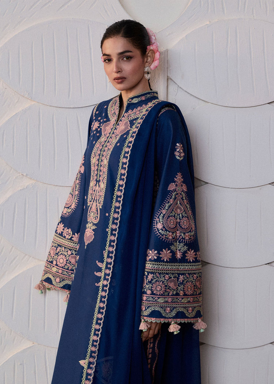 Hussain Rehar ZAN Unstitched Embroidered Lawn 3Pc Suit - Abi