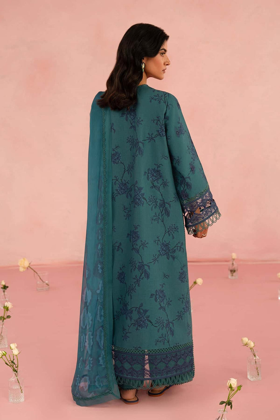 Afrozeh Floral Charm Embroidered Lawn Unstitched 3Pc Suit AL-25-V5-03 Acacia