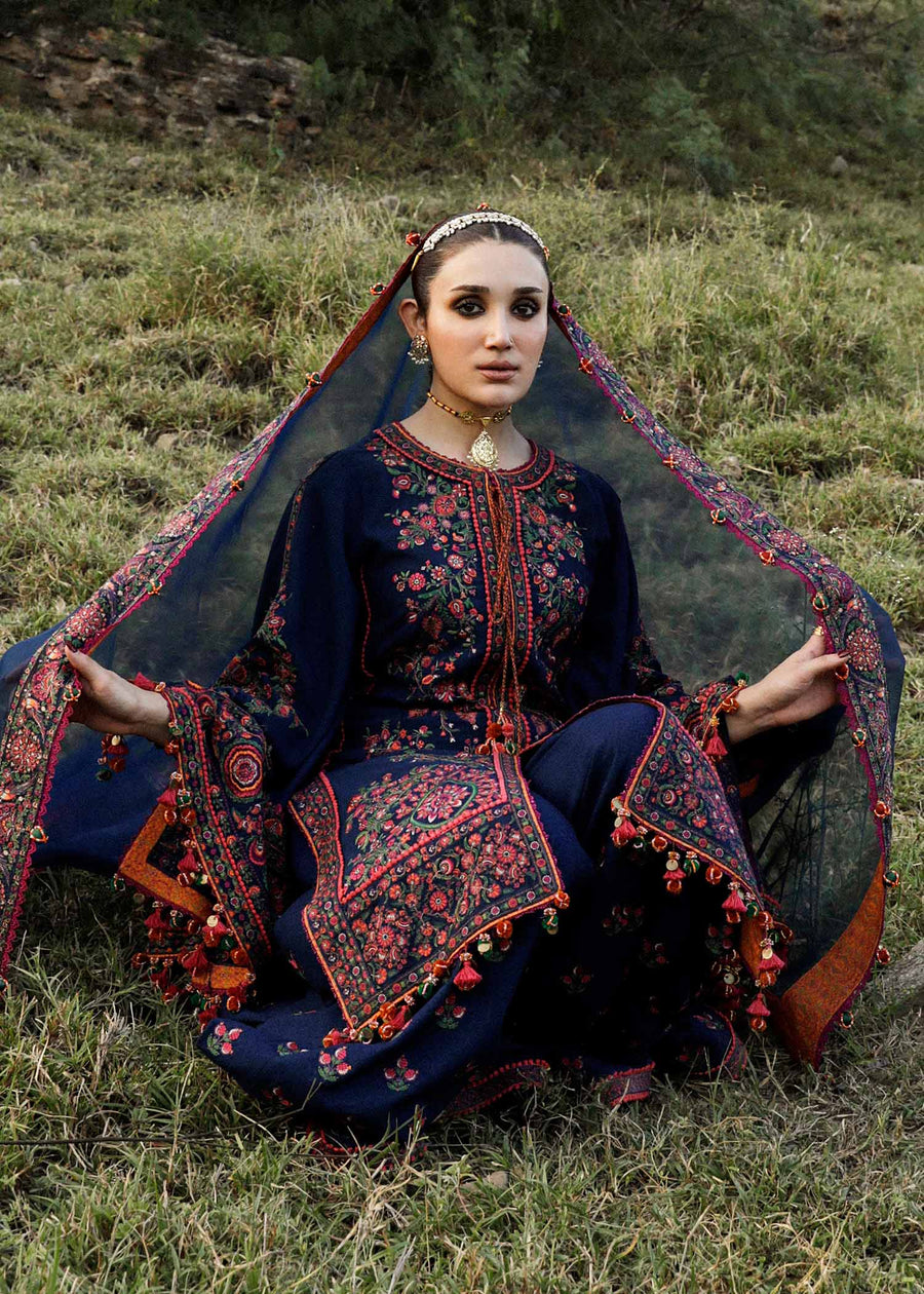 Hussain Rehar Embroidered Karandi Unstitched 3Pc Suit - Aegean