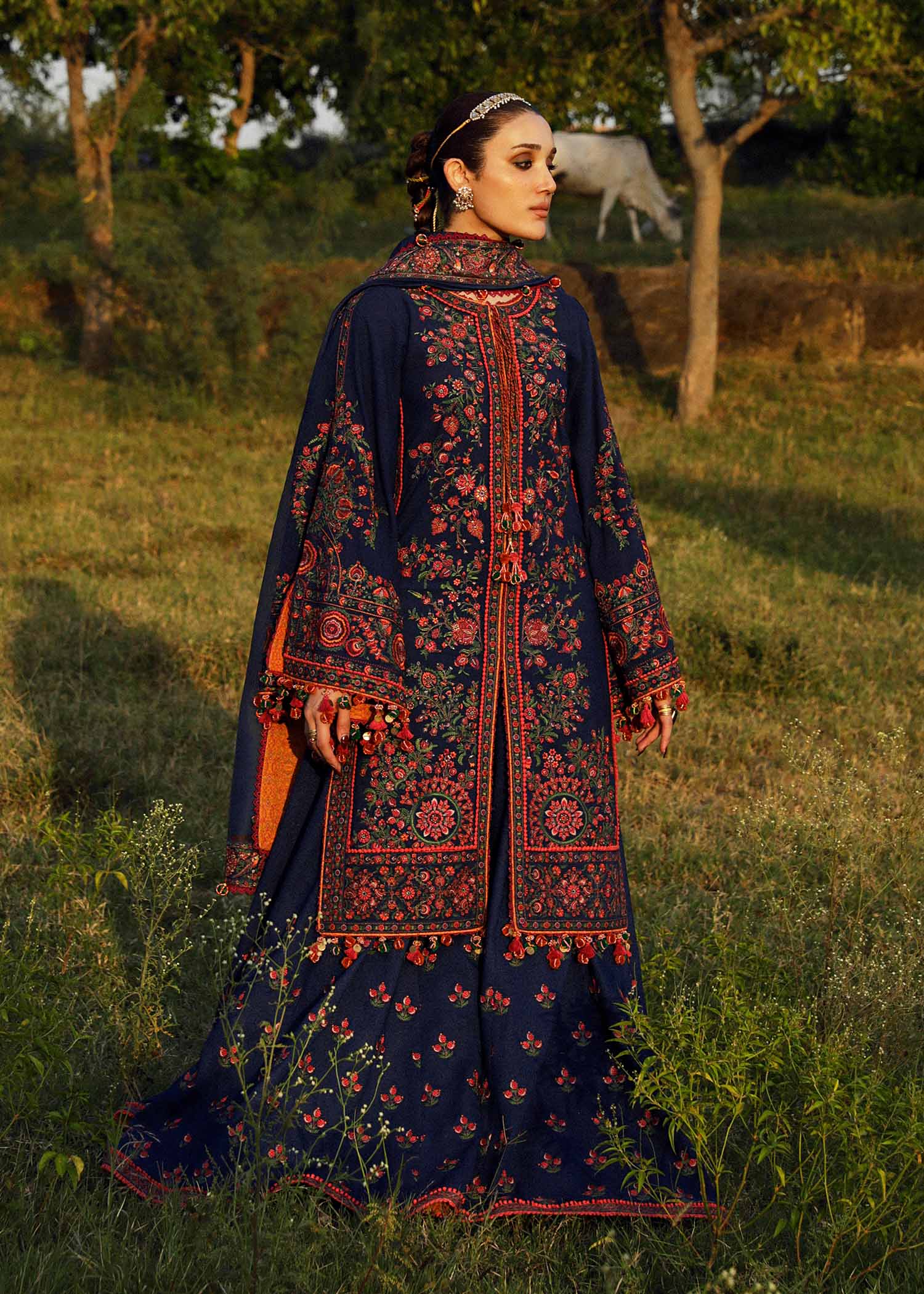 Hussain Rehar Embroidered Karandi Unstitched 3Pc Suit Aegean