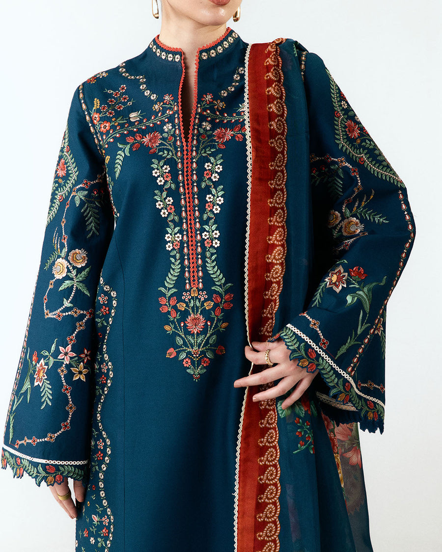 Jugnu Lahore Spring Summer Unstitched Embroidered Cotton 3Pc Suit - Agna