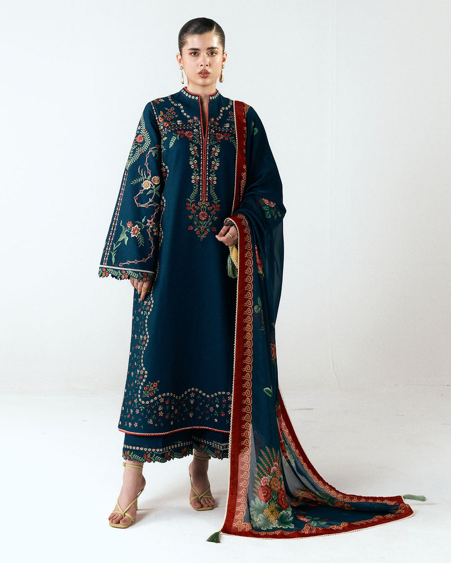 Jugnu Lahore Spring Summer Unstitched Embroidered Cotton 3Pc Suit - Agna
