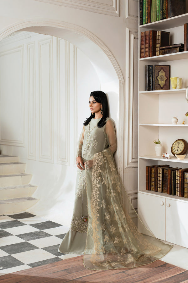 Azzal Mishri Festive Embroidered Organza Unstitched 3Pc Suit M-01 Aina