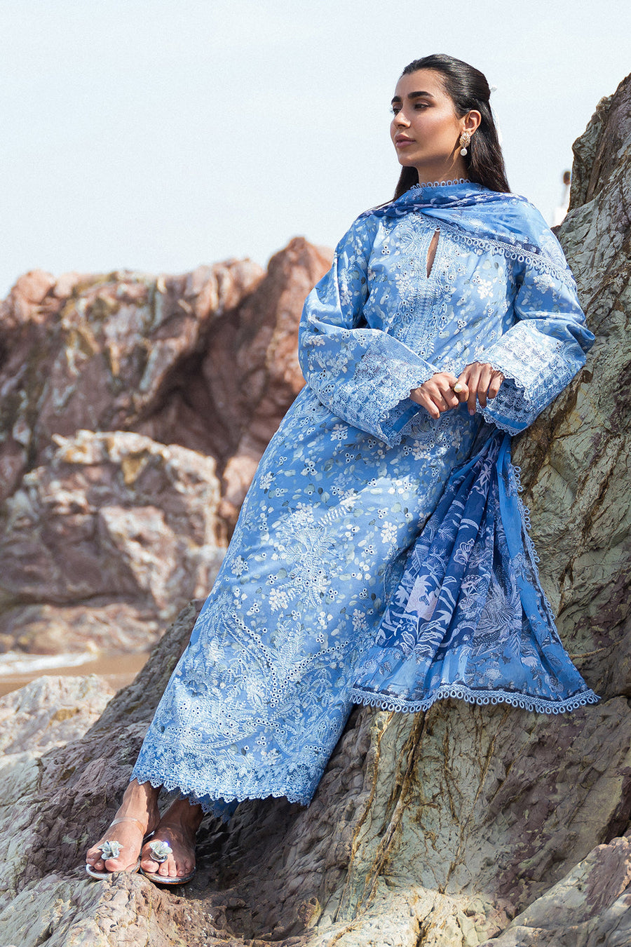 Afrozeh Summer Together Embroidered Lawn Unstitched 3Pc Suit - Zale