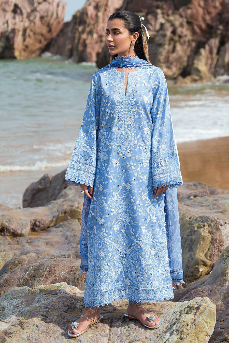 Afrozeh Summer Together Embroidered Lawn Unstitched 3Pc Suit - Zale