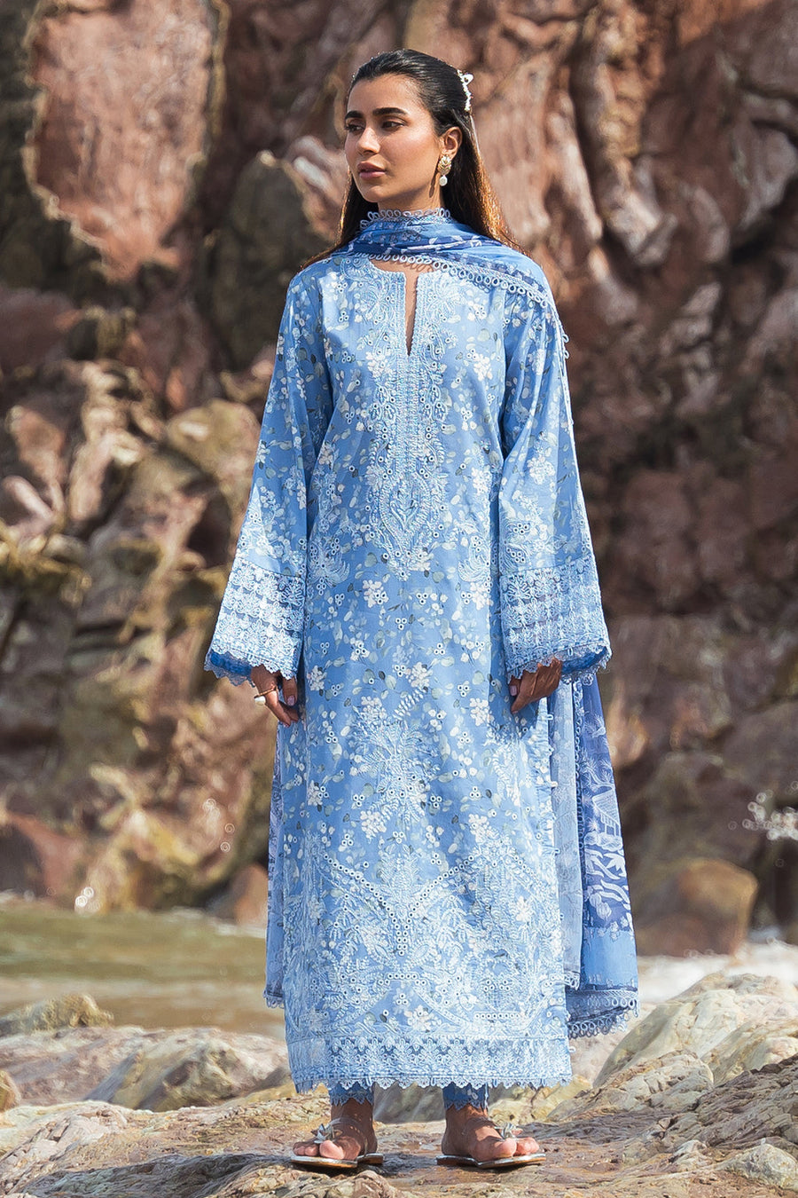 Afrozeh Summer Together Embroidered Lawn Unstitched 3Pc Suit - Zale