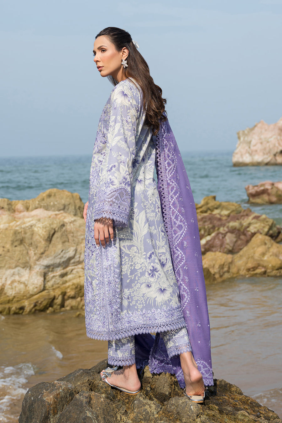 Afrozeh Summer Together Embroidered Lawn Unstitched 3Pc Suit - Wisteria