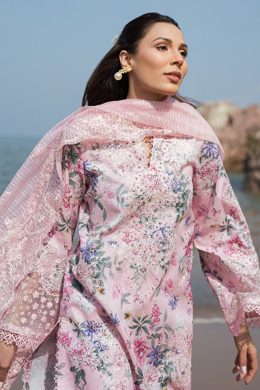 Afrozeh Summer Together Embroidered Lawn Unstitched 3Pc Suit - Lily