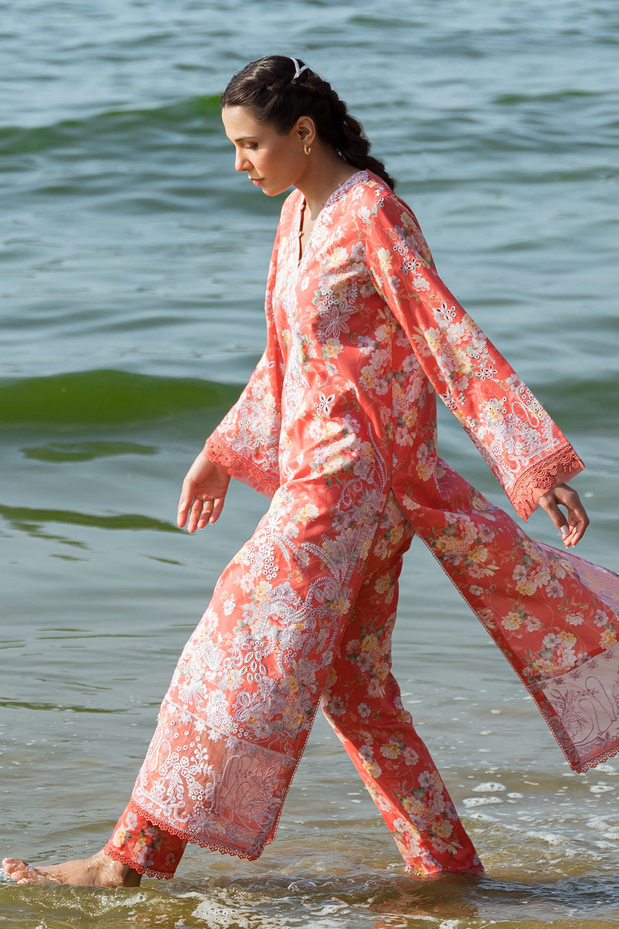 Afrozeh Summer Together Embroidered Lawn Unstitched 3Pc Suit - Jasmine