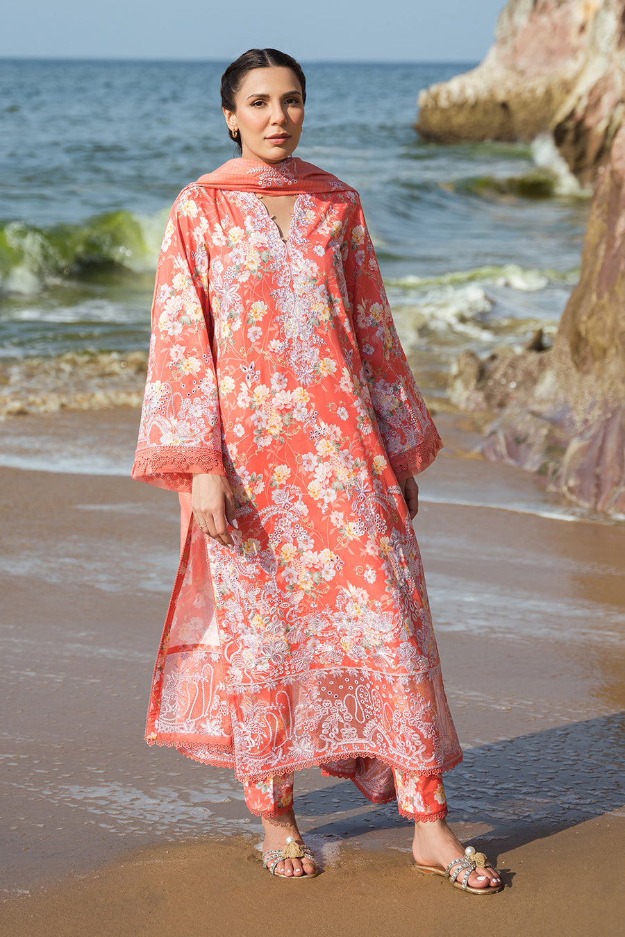 Afrozeh Summer Together Embroidered Lawn Unstitched 3Pc Suit - Jasmine